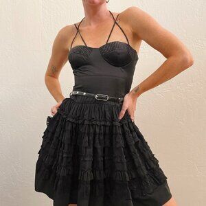 Y2K F21 Black Ruffle Tiered Balcony Mini Dress w/ Studded Belt